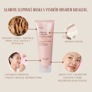 Zažijte pleť jako znovuzrozenou s GLAMFOX Ginseng Collagen Wrapping Mask! Obnovte mladistvost, zpevněte a rozjasněte pleť...